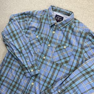 American Eagle Outfitters Mens XXL Long Sleeve Shirt Blue Grey Plaid 2XL Y2K